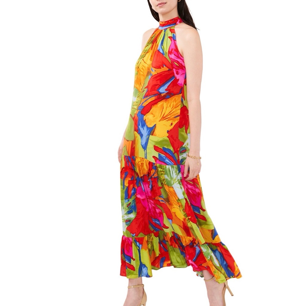 MSK Vibrant Floral Maxi Dress - Red, Orange, Green - Picture 3 of 11